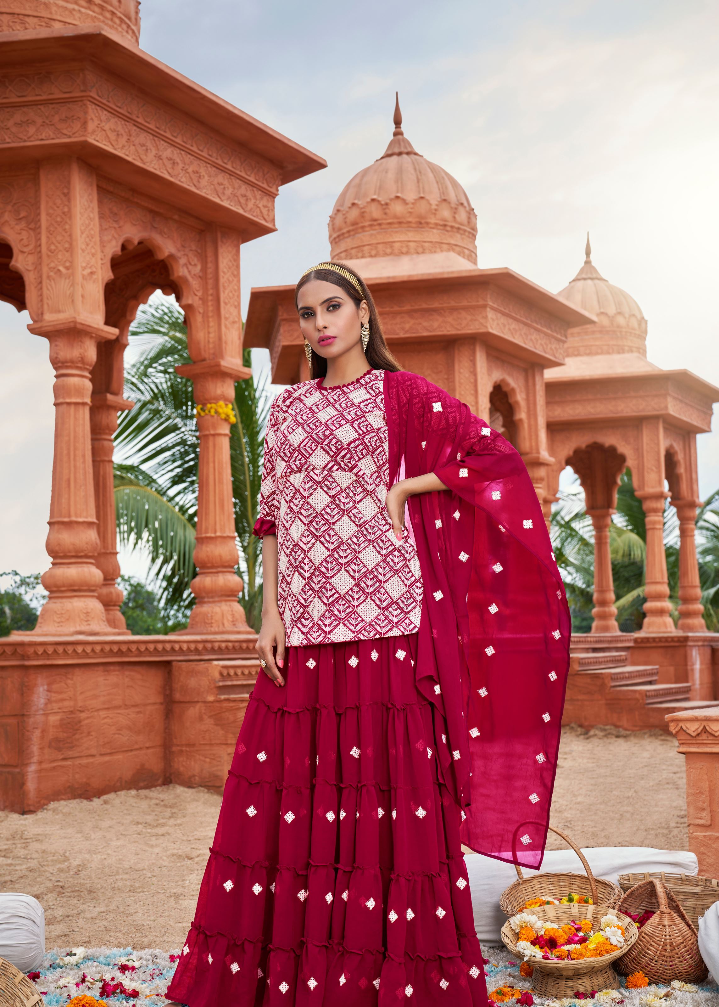Pink Sarara Suite With Heavy Fox Georgette And Cotton Embroidery Work