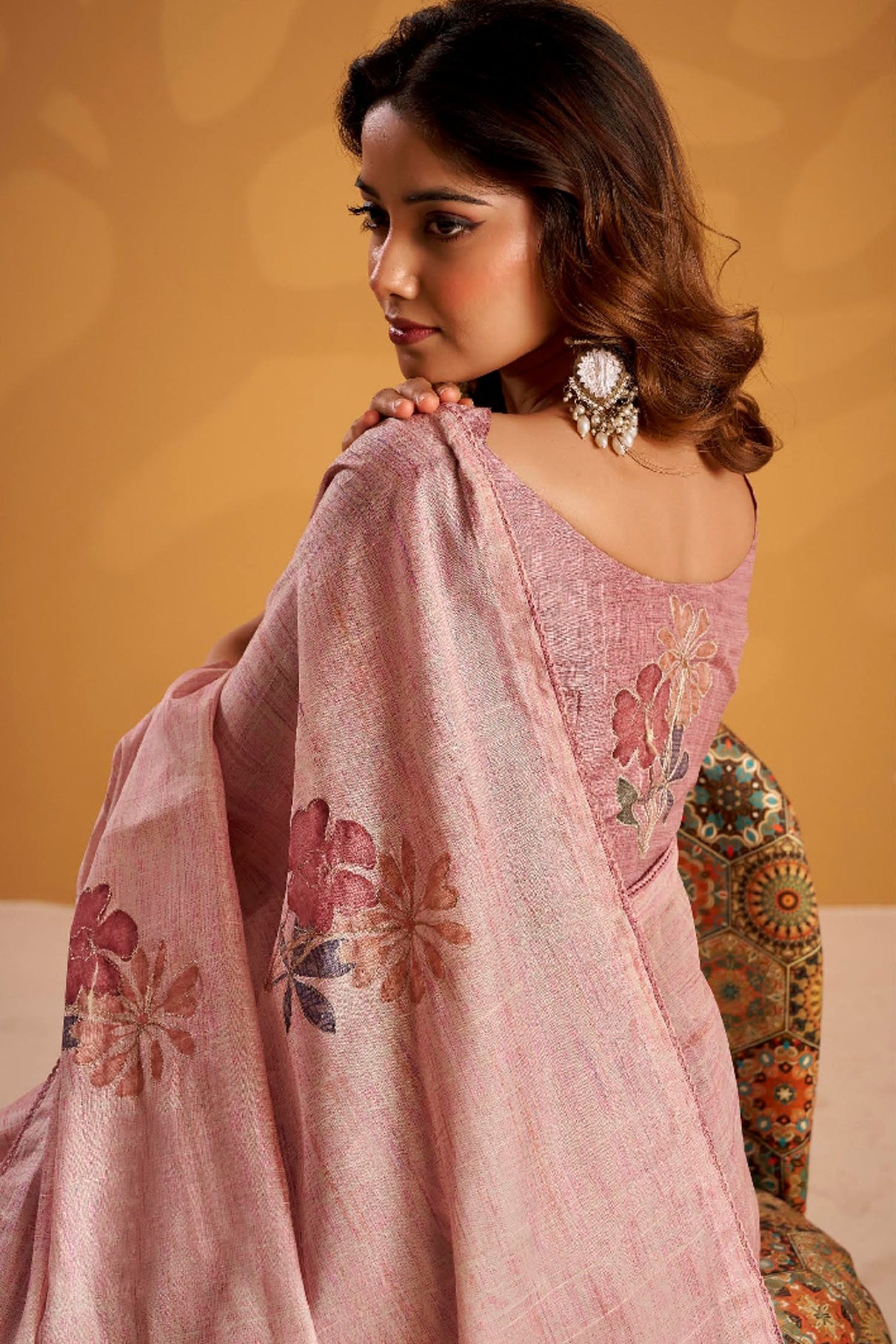 Pink Saree With  Printed With Kasheeda work