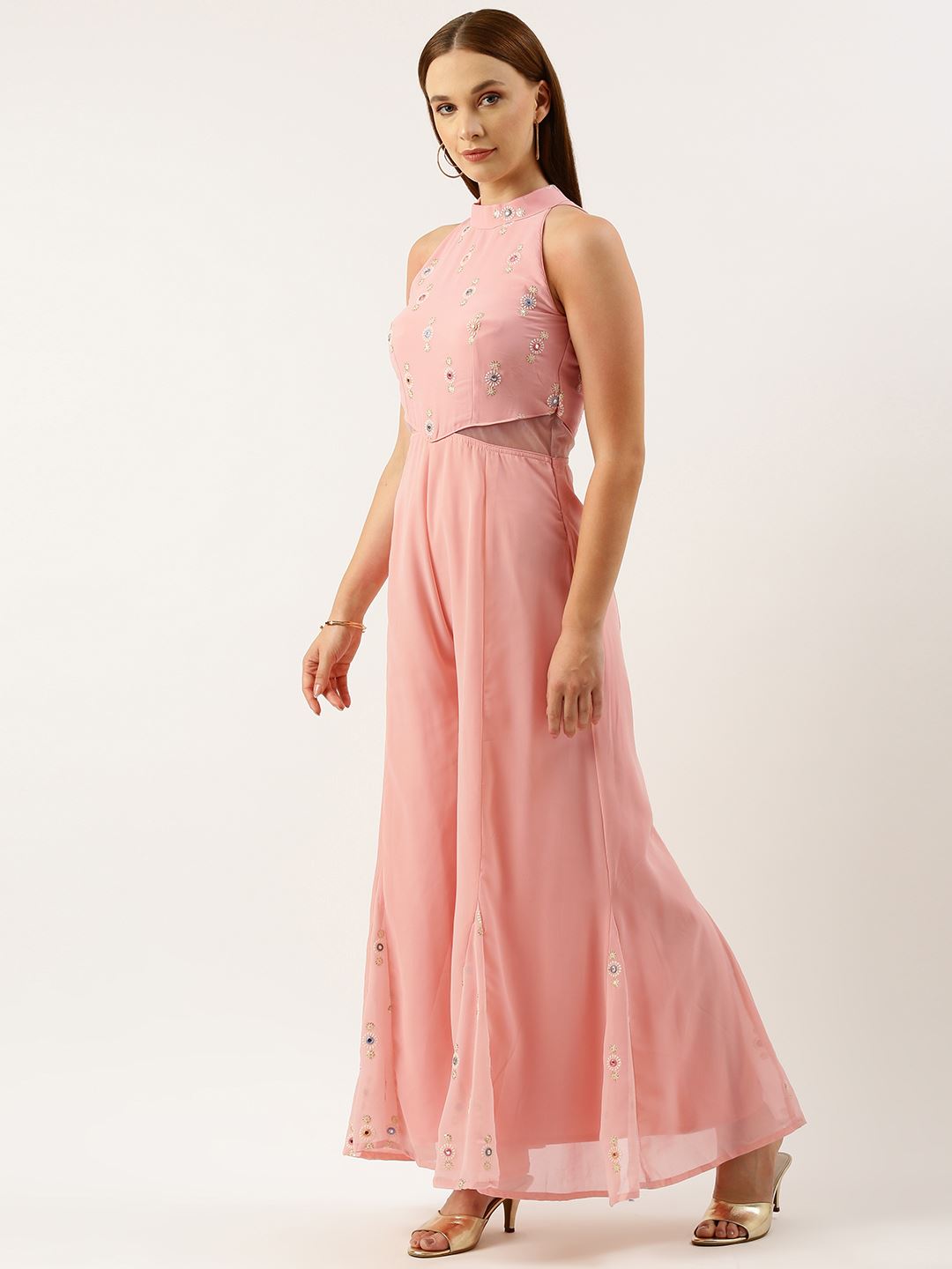 Pink Satin Dress With Tie N Dye Shibori Print
