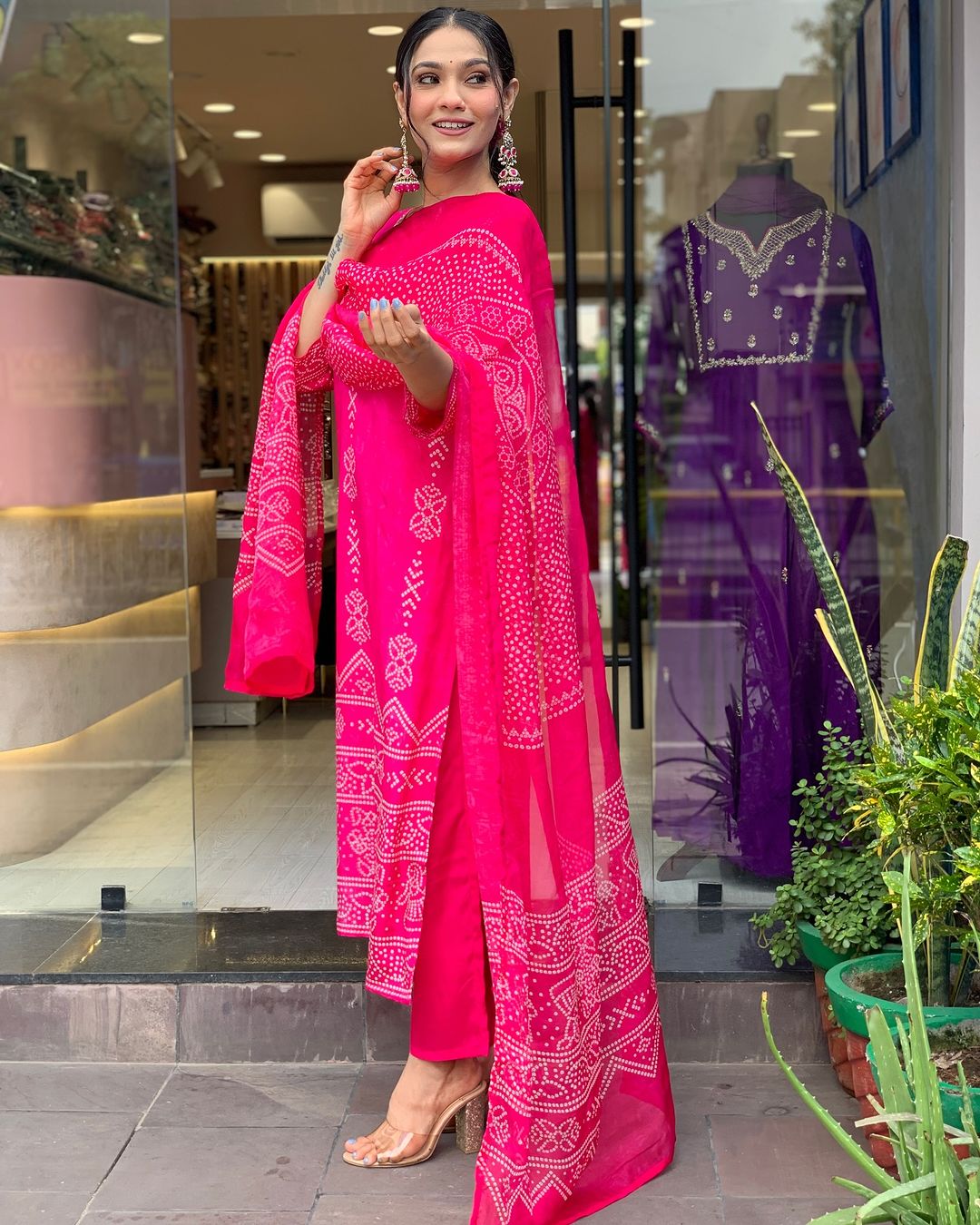 Pink Silk Blend Elegant Kurta Pant Set With Print