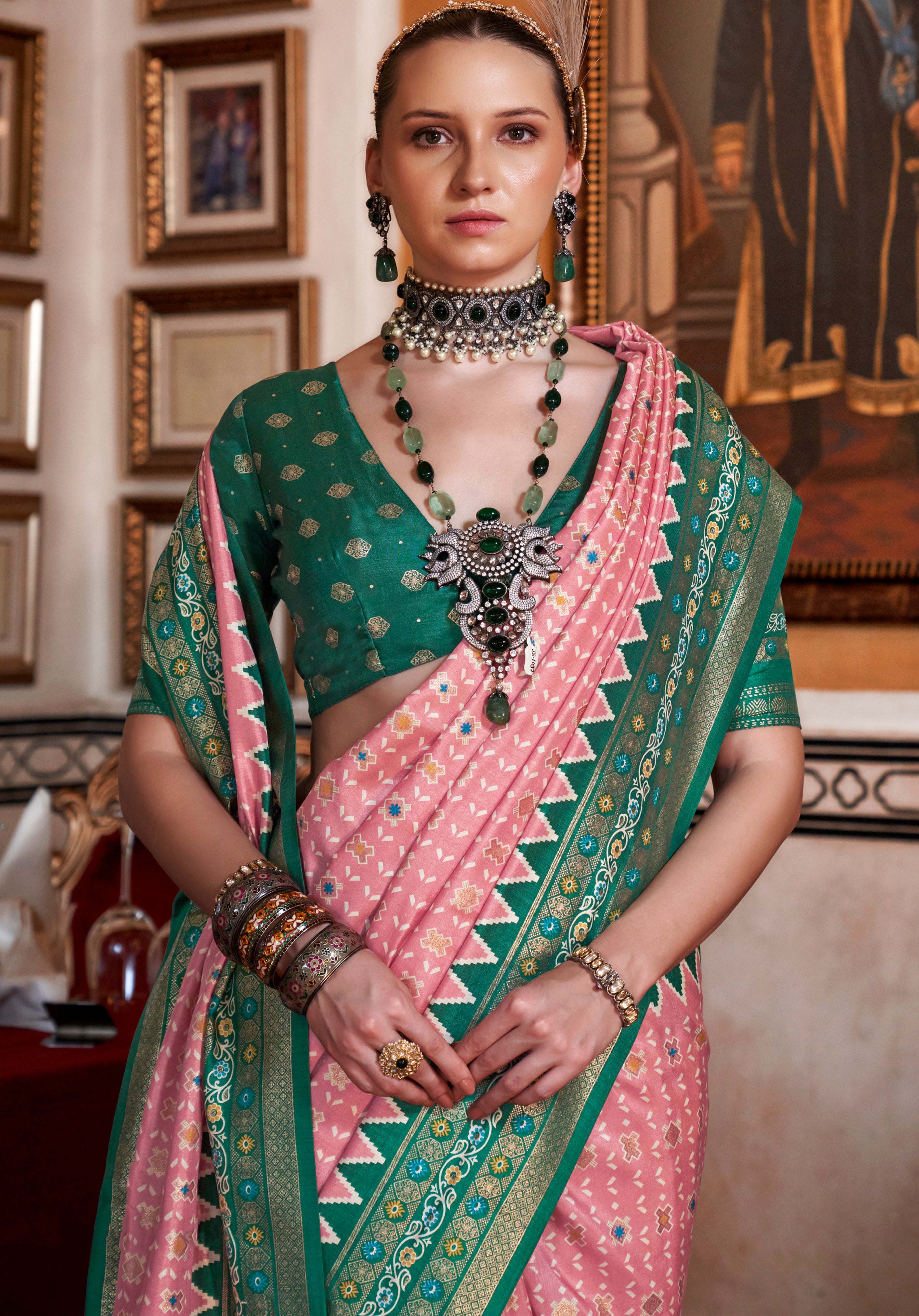 Pink Silk Saree With  Digital Patola Print