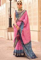 Pink Silk Saree With  Digital Patola Print