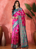 Pink Silk Woven Designer Partywear Ethnic Silk Saree