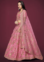 Pink Slub Silk Lehenga Choli With Zari Sequins and Dori Embroidery Work