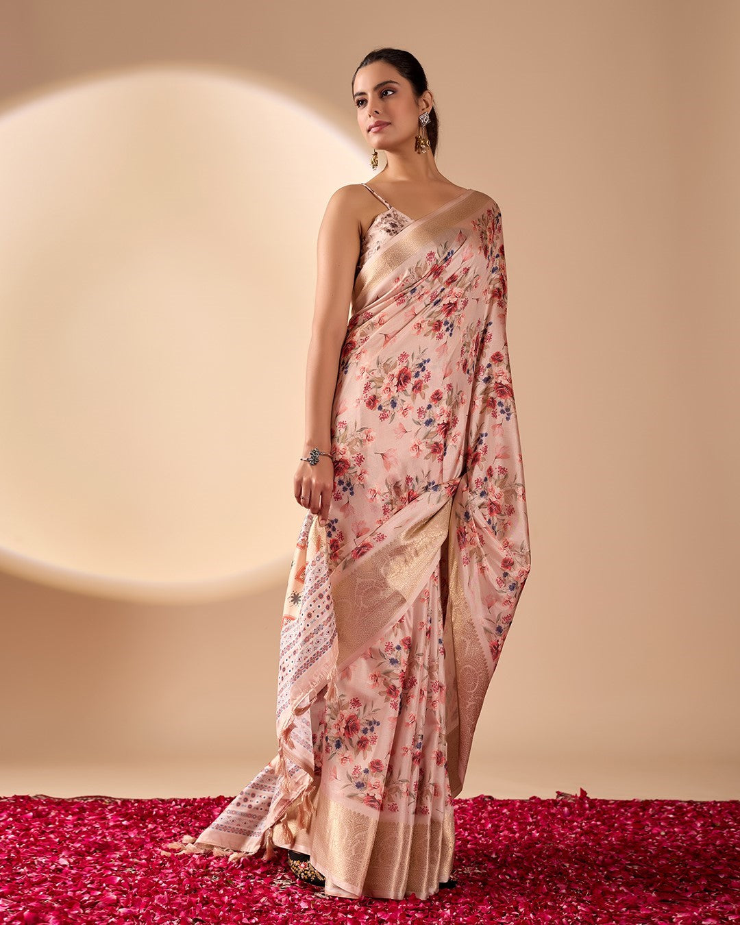 Pink Soft Lichi Silk Saree With Digital Printed Classic Elegant Saree