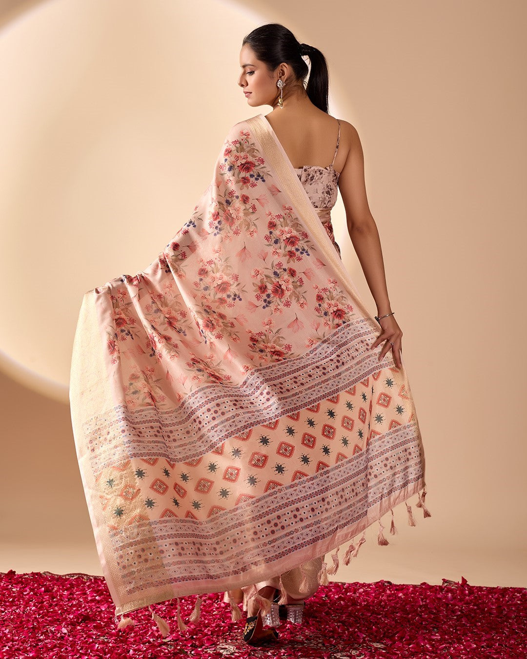 Pink Soft Lichi Silk Saree With Digital Printed Classic Elegant Saree