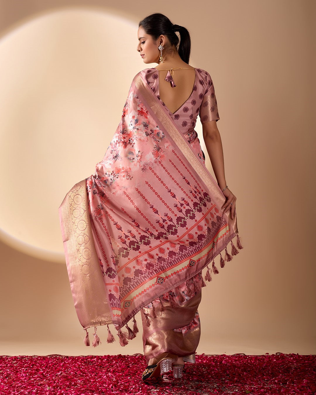 Pink Soft Lichi Silk Saree With Digital Printed Elegant Designer Saree