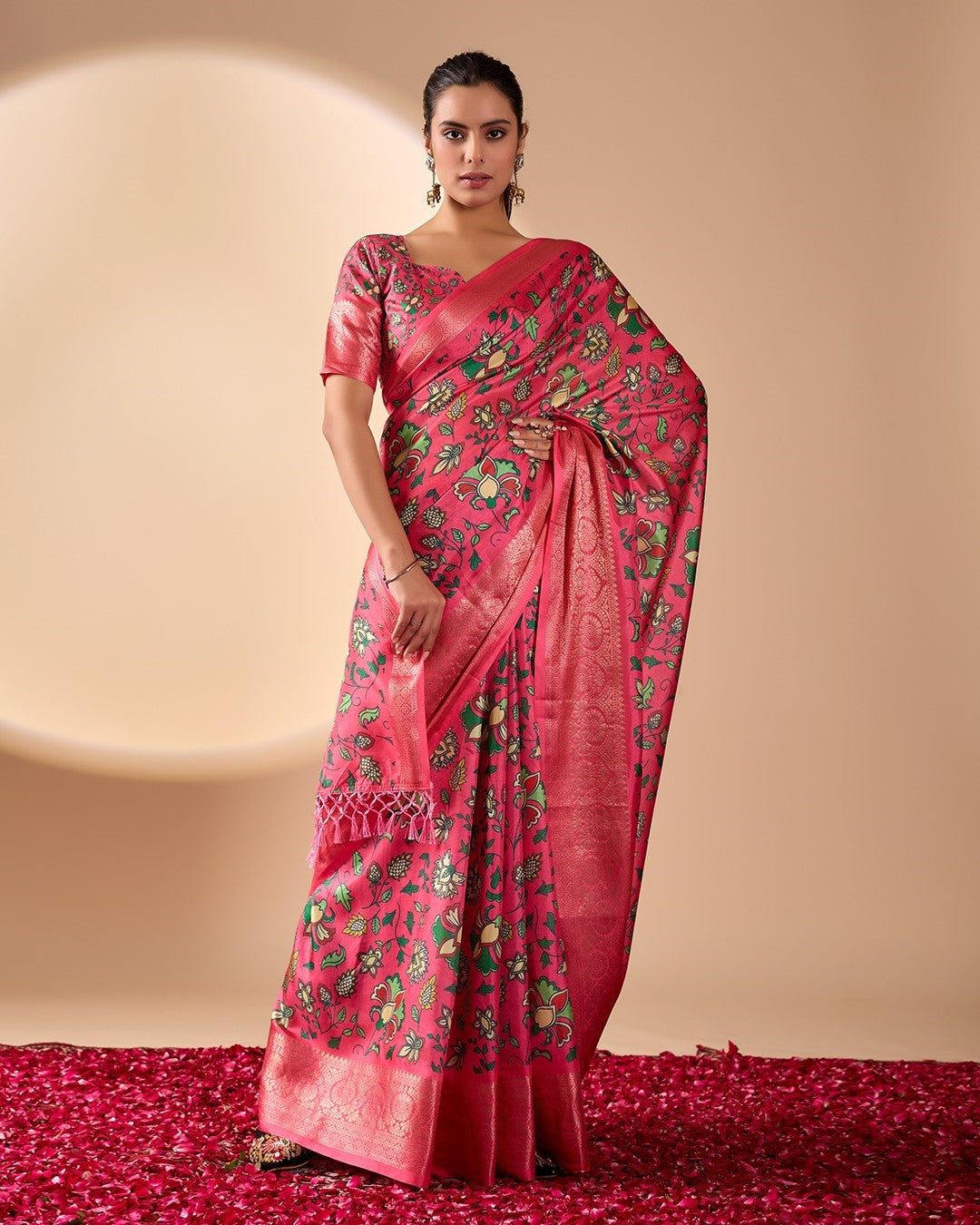 Pink Soft Lichi Silk Saree With Digital Printed Festive Designer Saree
