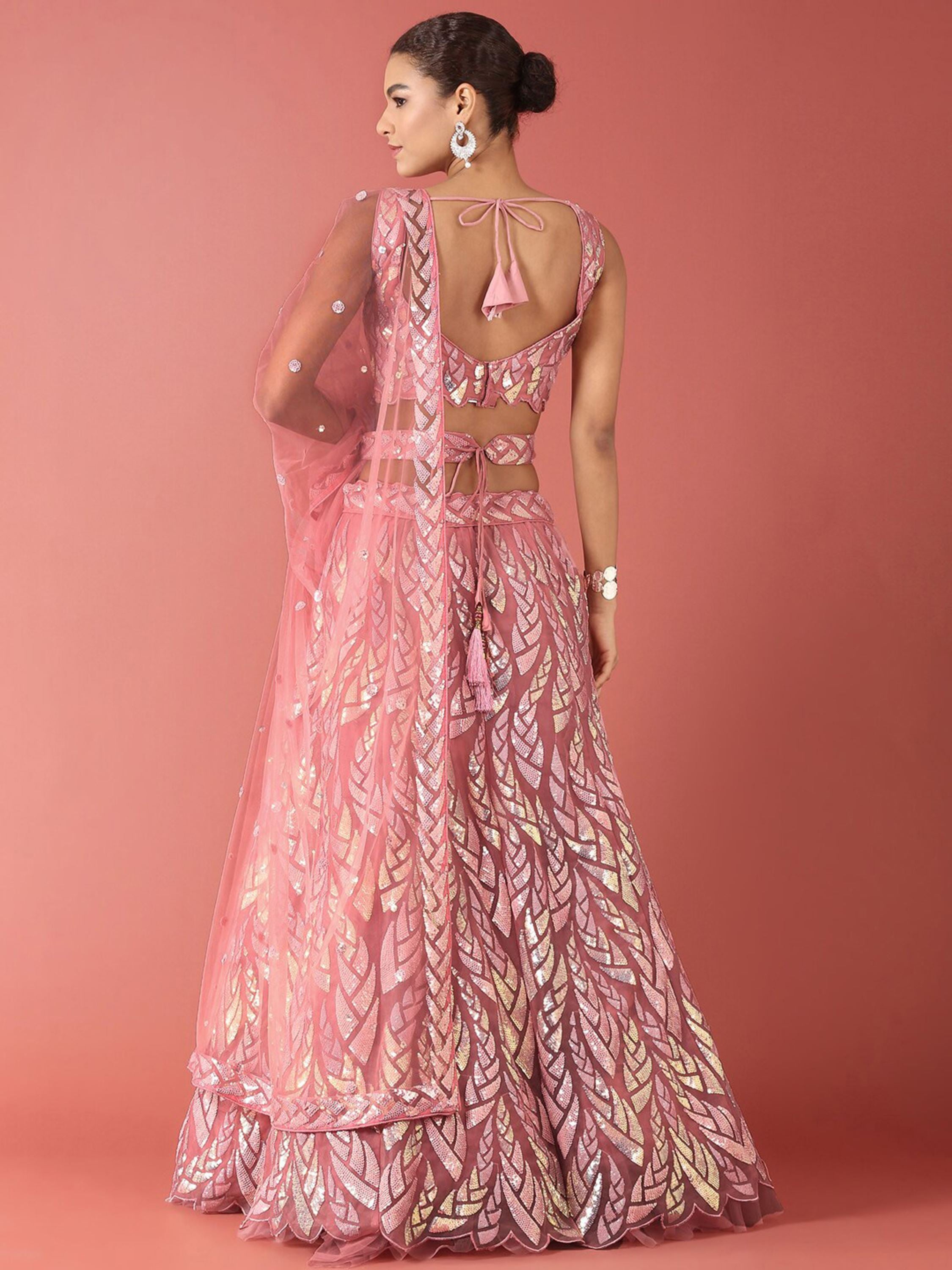 Pink Soft Net Lehenga Choli With Multiple Sequins, Thread Embroidery Work