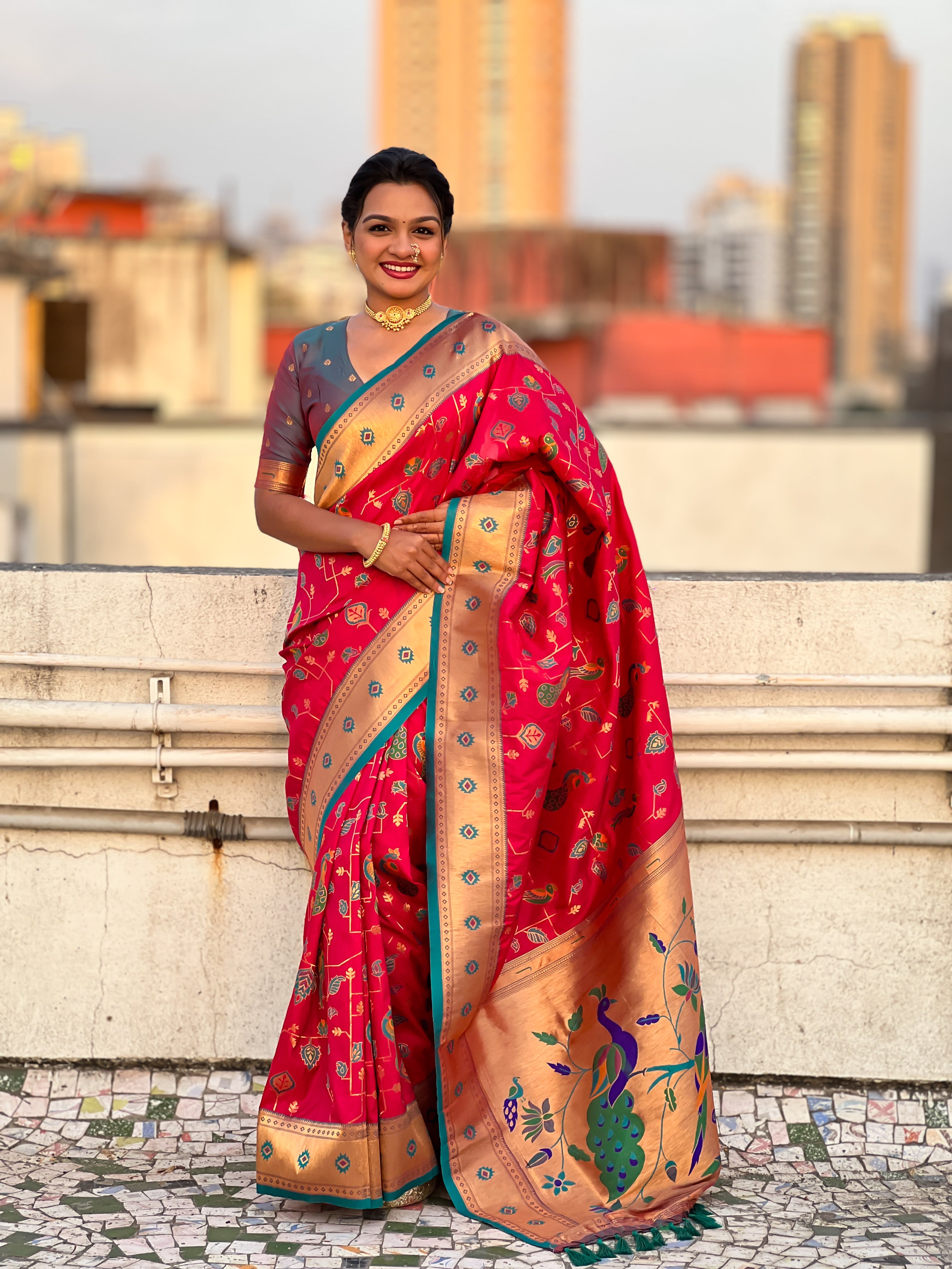 Pink Soft Silk Fabri Woven Paithani Meenakari Designer Ceremonial Saree