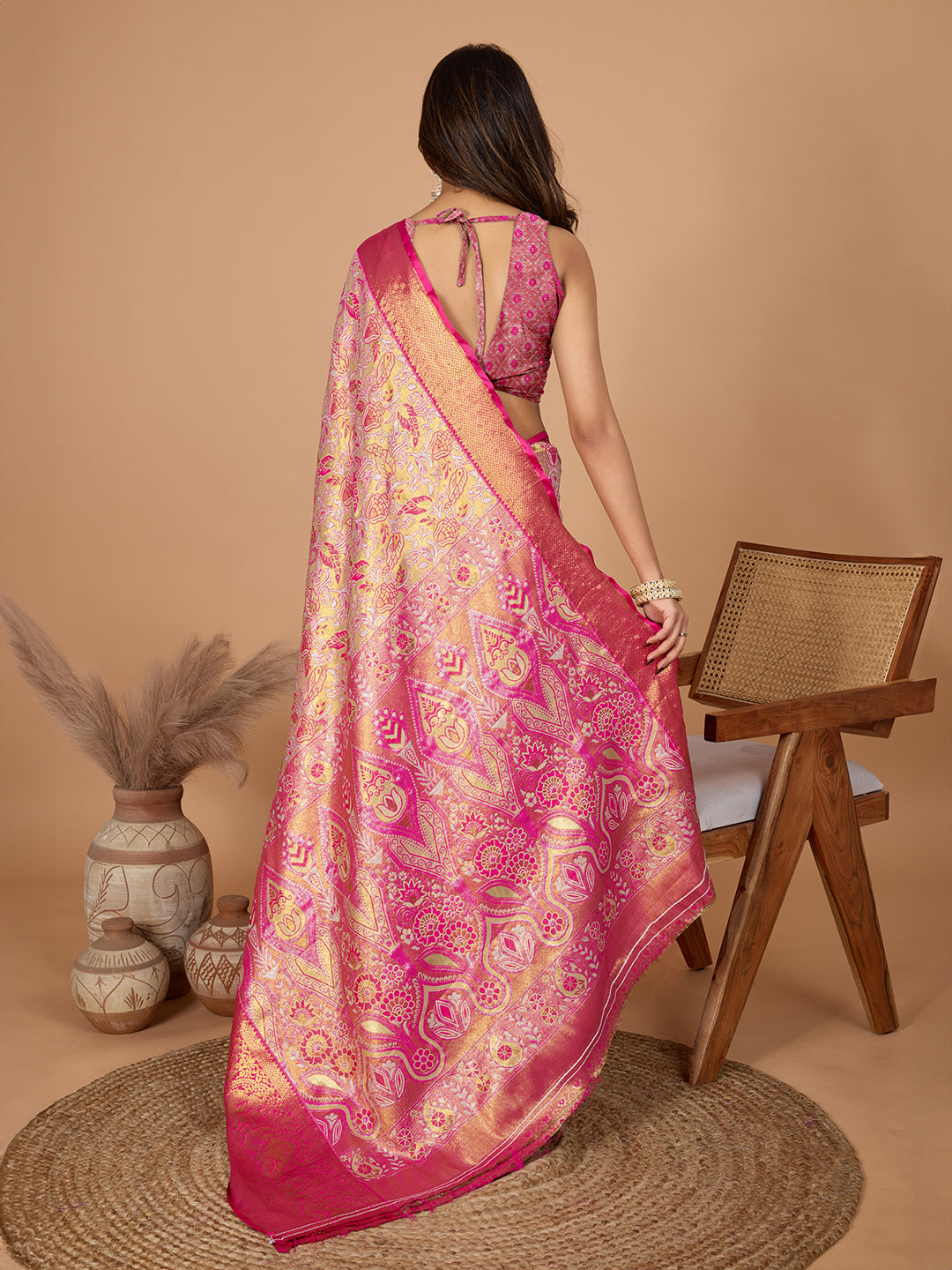 Pink Soft Silk Heavy Woven Jari Designer Adorable Ethnic Saree