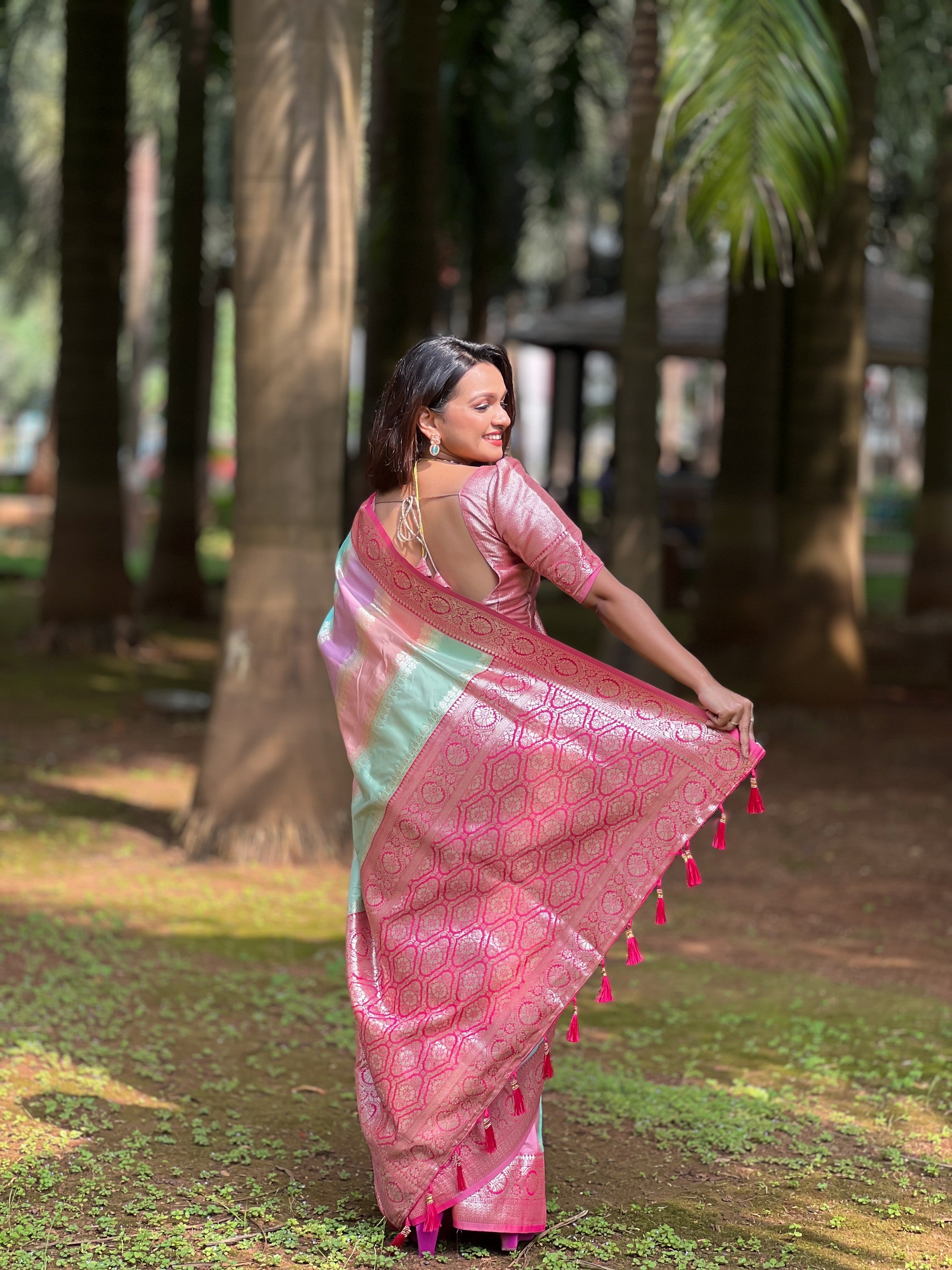 Pink Soft Silk Woven Jacquard Designer Festive Wear Traditional Saree