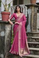 Pink Soft Tussar Silk Saree with Butti and Zari Pallu