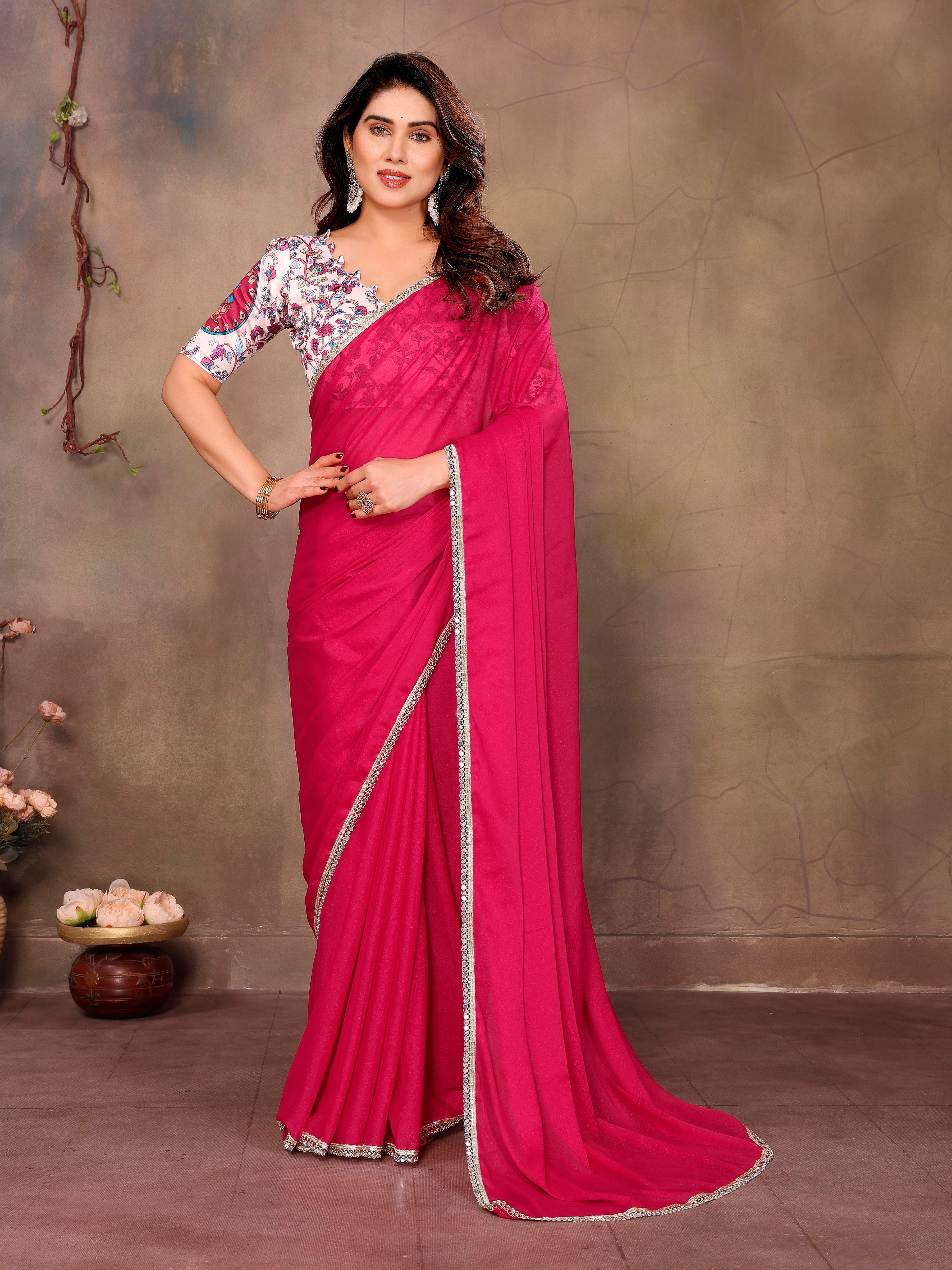 Pink Solid Fancy Ethnic Saree For Ceremonial Girlie Looks