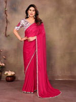 Pink Solid Fancy Ethnic Saree For Ceremonial Girlie Looks