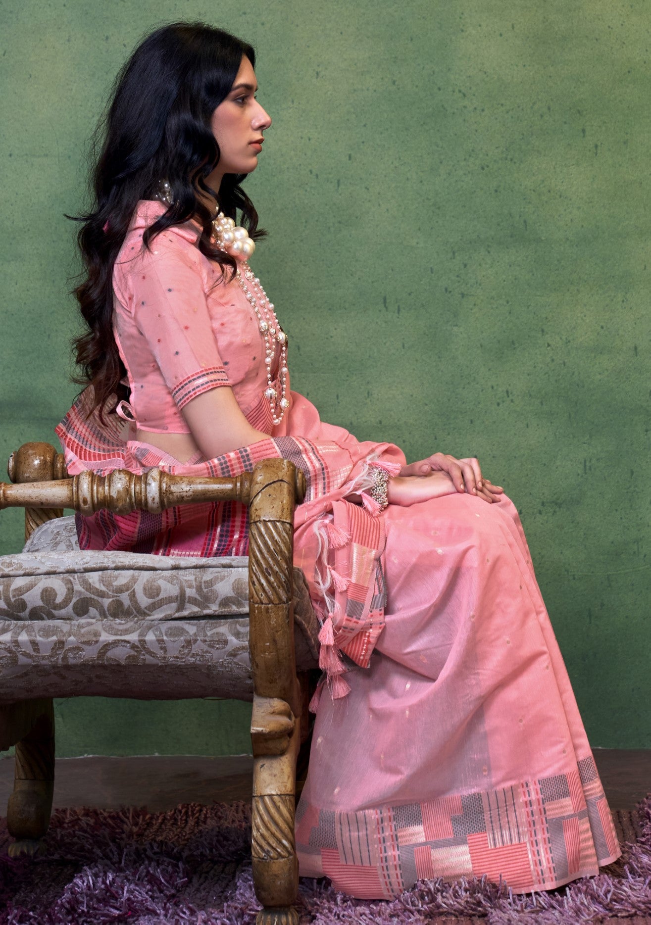 Pink Spun Cotton Saree With  Jacquard Woven Work