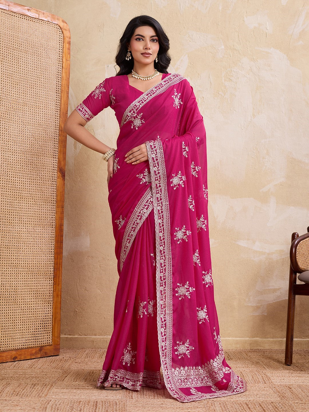 Pink Star Georgette Saree With Printed Festive Elegant Saree