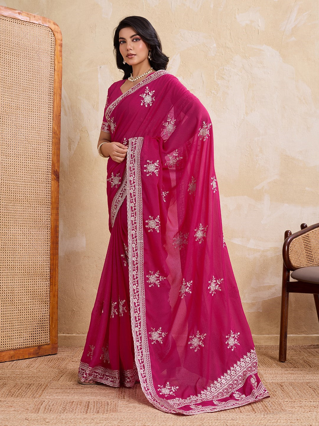 Pink Star Georgette Saree With Printed Festive Elegant Saree