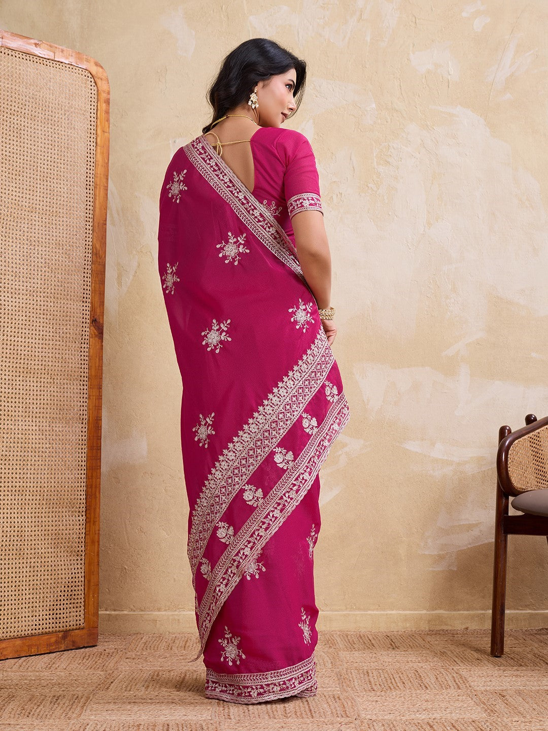 Pink Star Georgette Saree With Printed Festive Elegant Saree