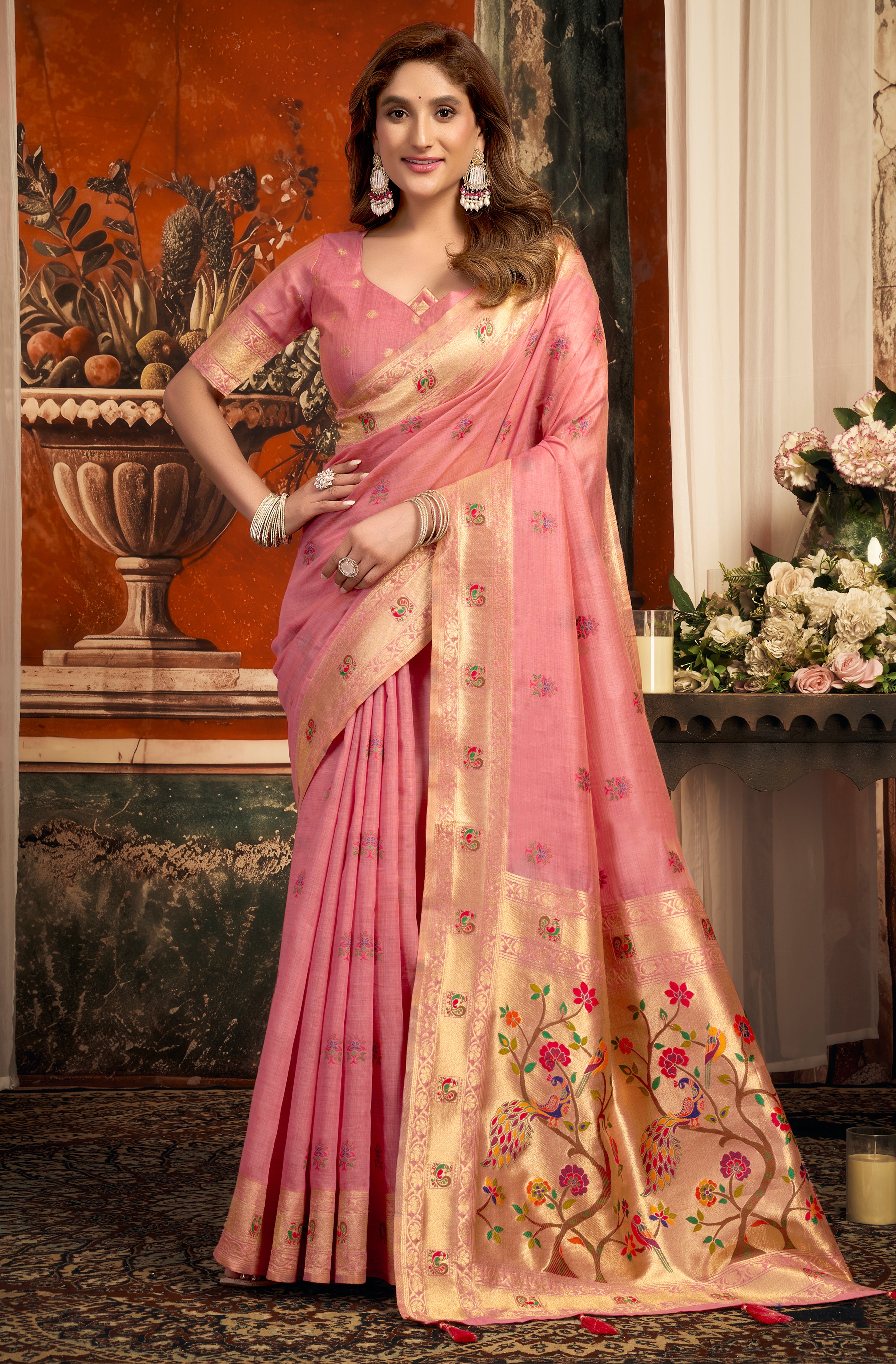 Pink Super Kota Saree with Classic Paithani Woven Style