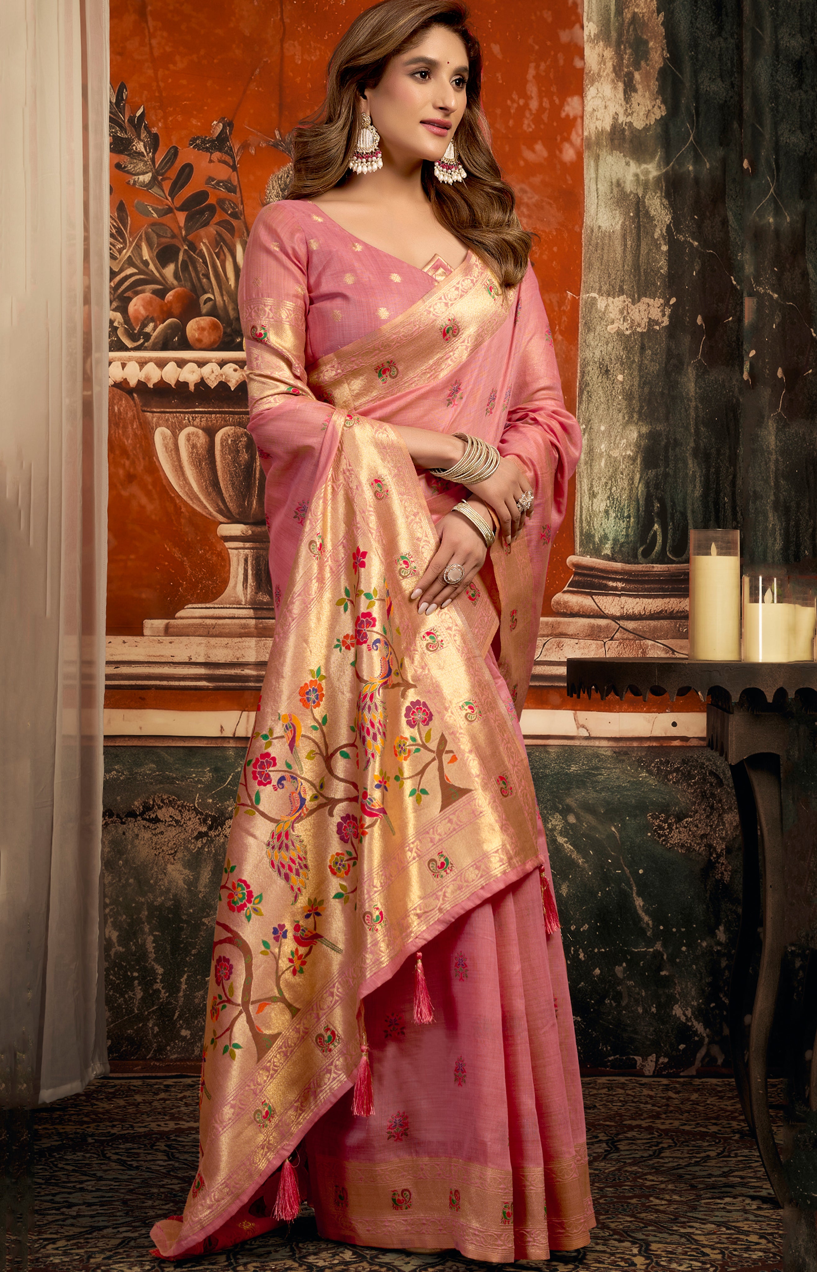 Pink Super Kota Saree with Classic Paithani Woven Style