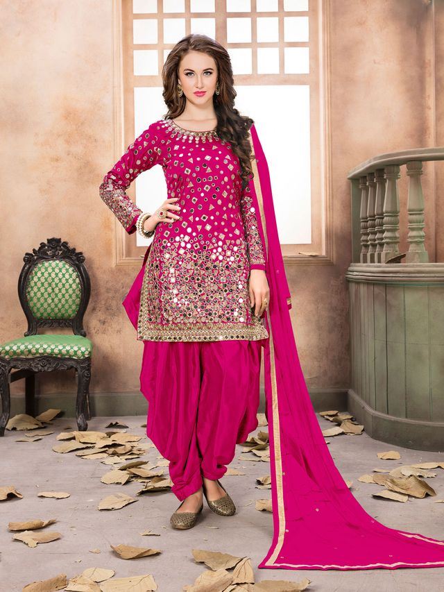 Pink Taffeta Silk embroidered  Patiala Suits
