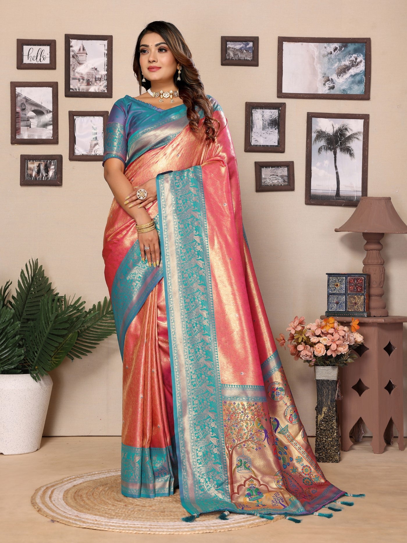 Pink Tissue Silk Saree With Classic Weaving