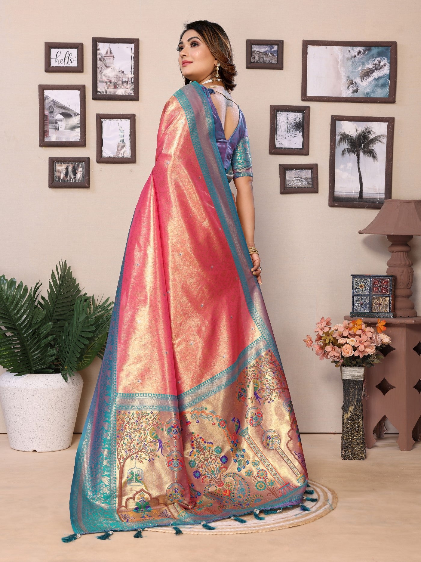 Pink Tissue Silk Saree With Classic Weaving