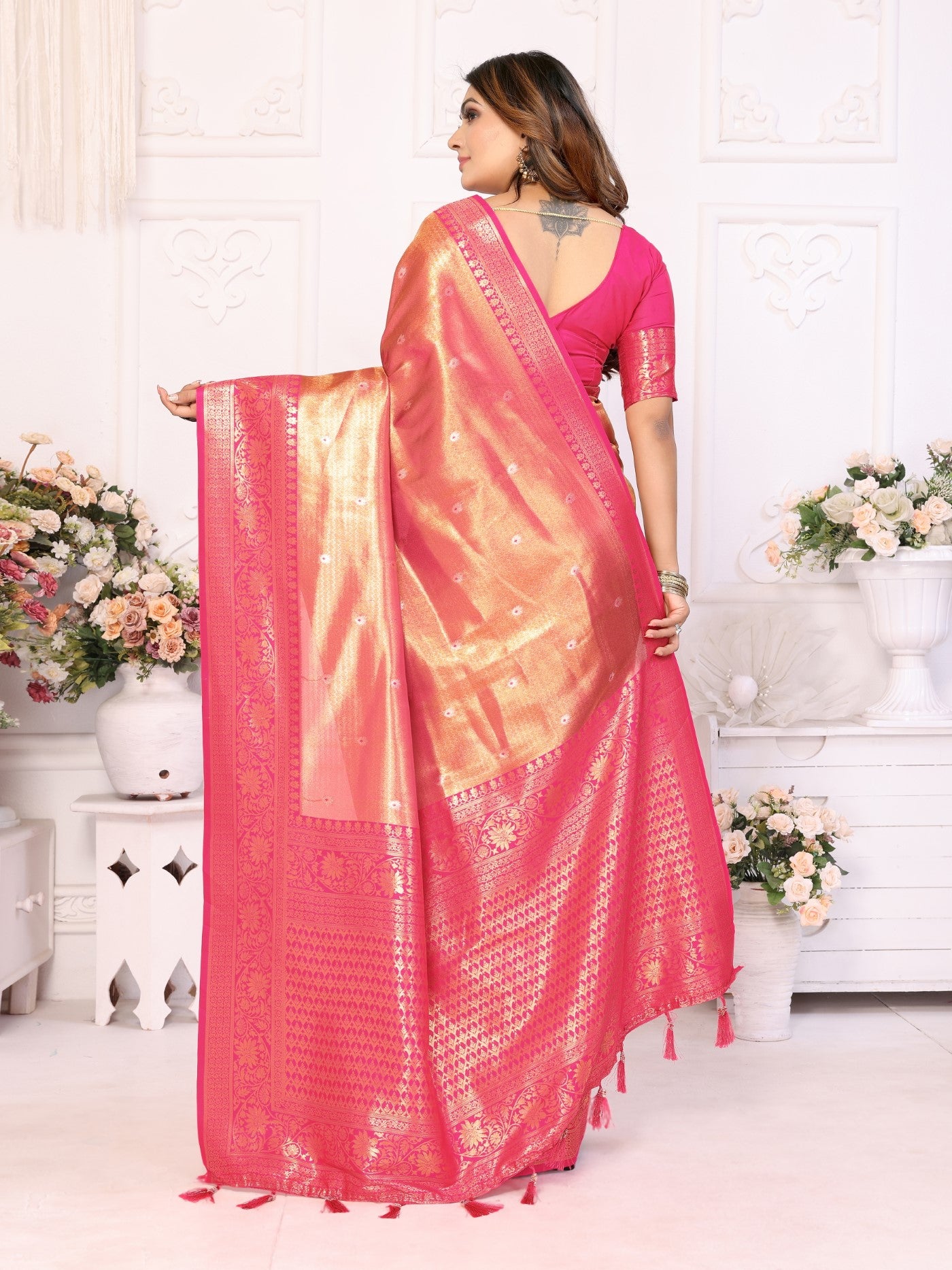 Pink Tissue Silk Saree With Classic Weaving