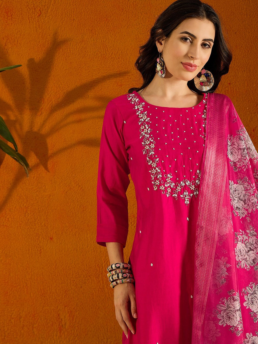 Pink Viscose Rayon Elegant Kurta Pant Set With Embroidery Work