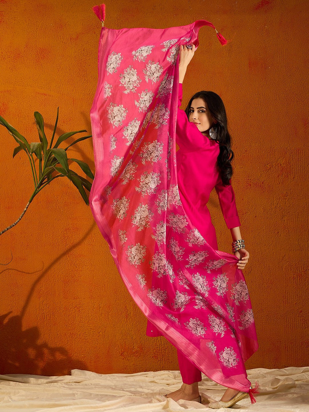 Pink Viscose Rayon Elegant Kurta Pant Set With Embroidery Work
