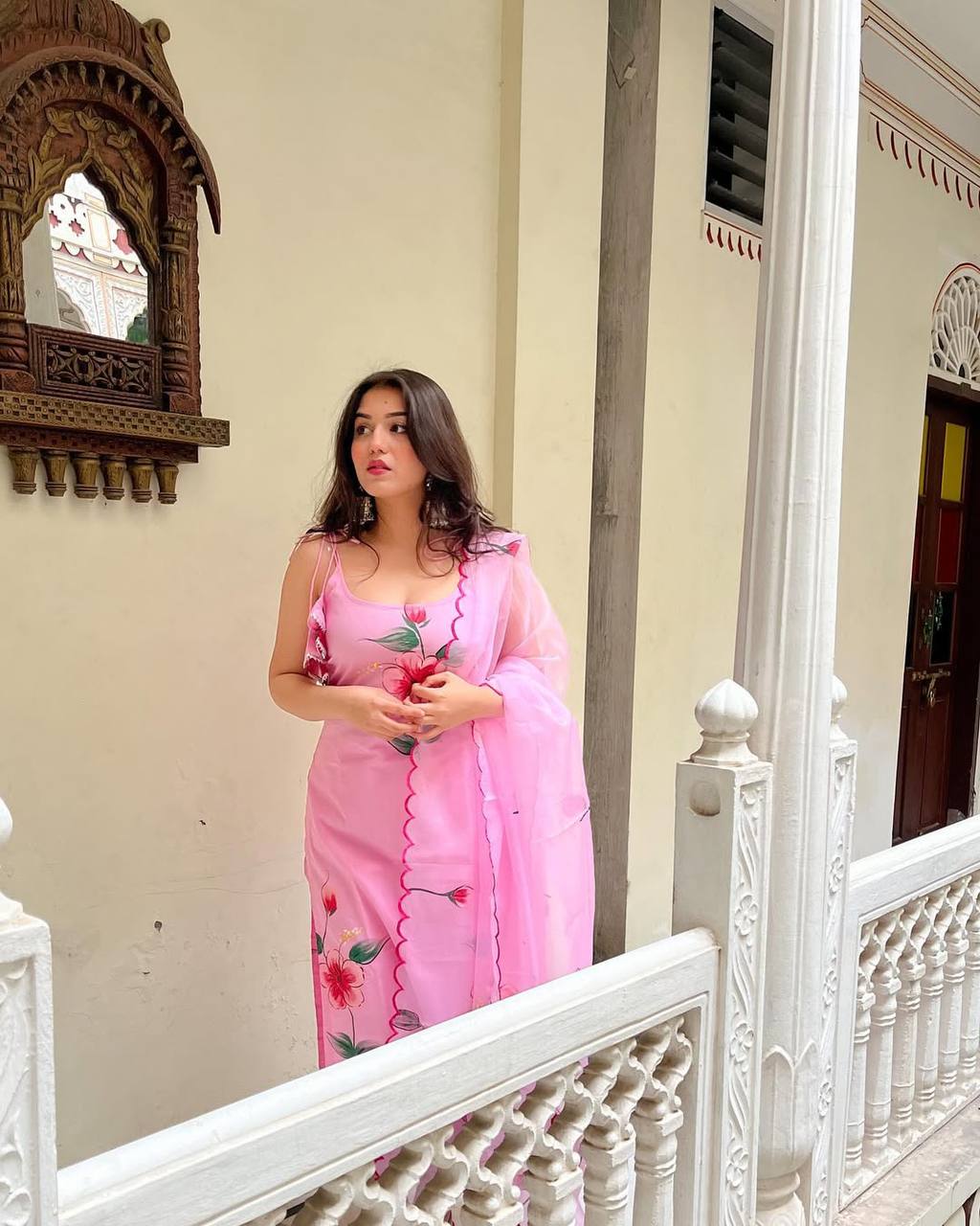 Pink Viscose Twill Kurta Pant Set  Printed