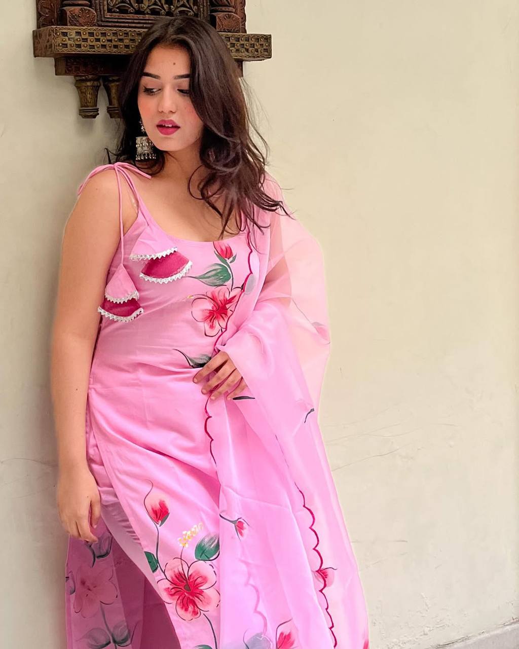 Pink Viscose Twill Kurta Pant Set  Printed