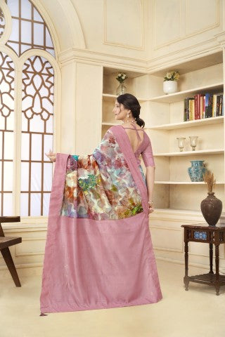 Pink Woven Jacquard Designer With Printed Rich Silk Stylish Ceremonial Saree