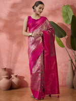 Pink Woven Jari Designer Silk Blended Saree For Festive Looks