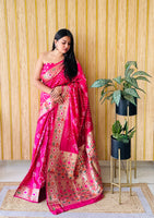 Pink Woven Paithani Designer With Bandhej Printed Beautiful Ceremonial Saree