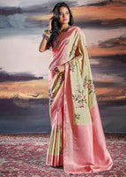 Pink and Cream Saree With Jacquard Woven Work With Digital Print