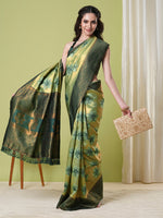 Pista Banarasi Silk Woven Jacquard Designer Partywear Saree
