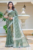 Pista Beautiful Linen Cotton Designer Festive Wear Saree