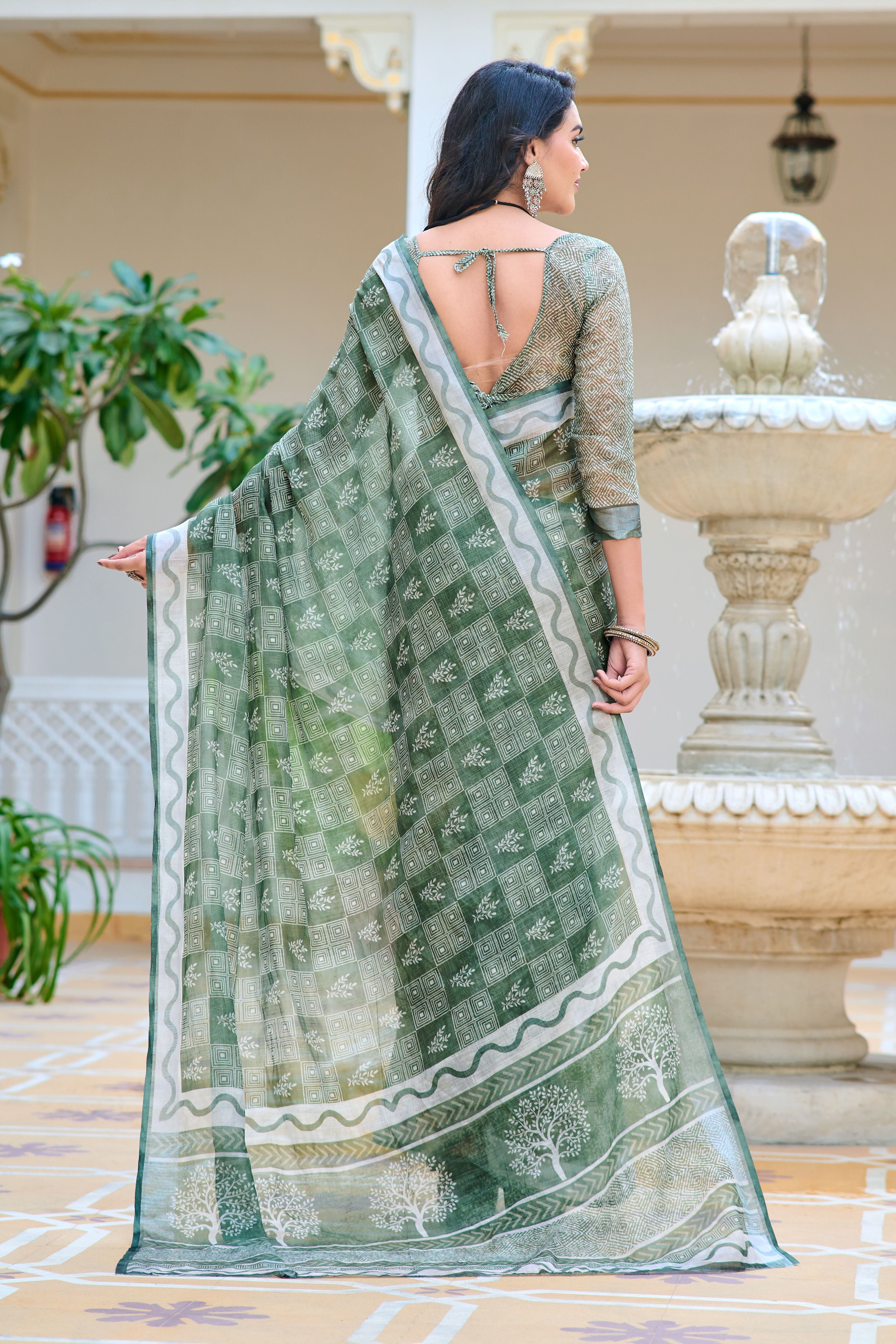 Pista Beautiful Linen Cotton Designer Festive Wear Saree