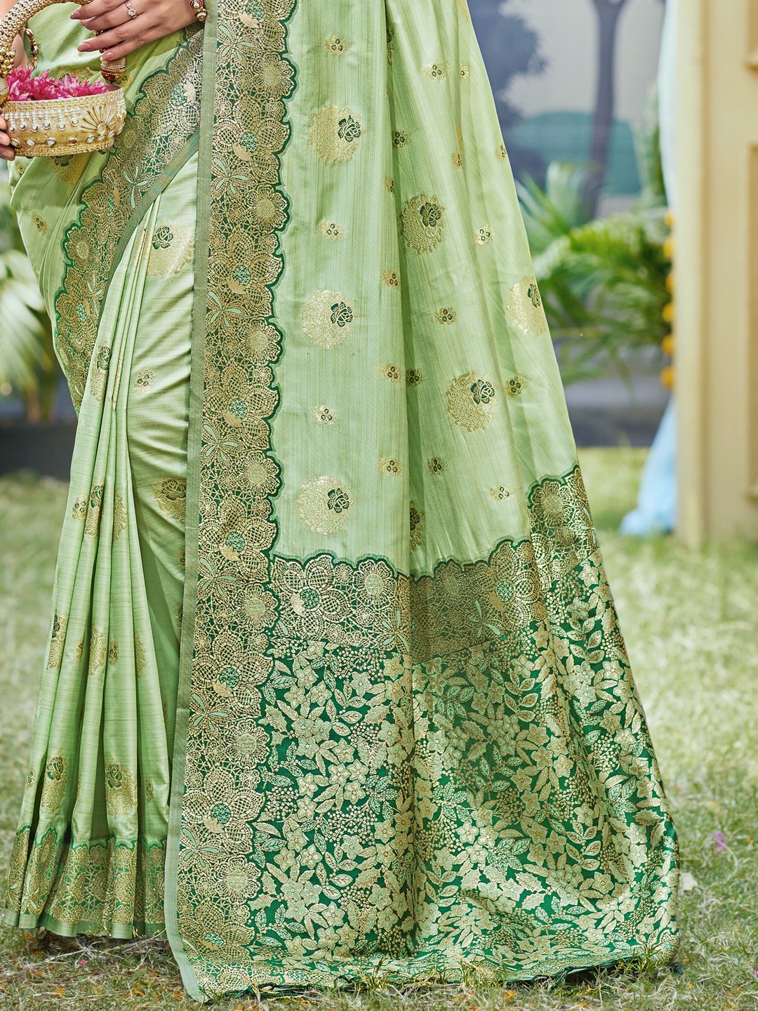 Pista Color Classic Banarasi Silk Saree