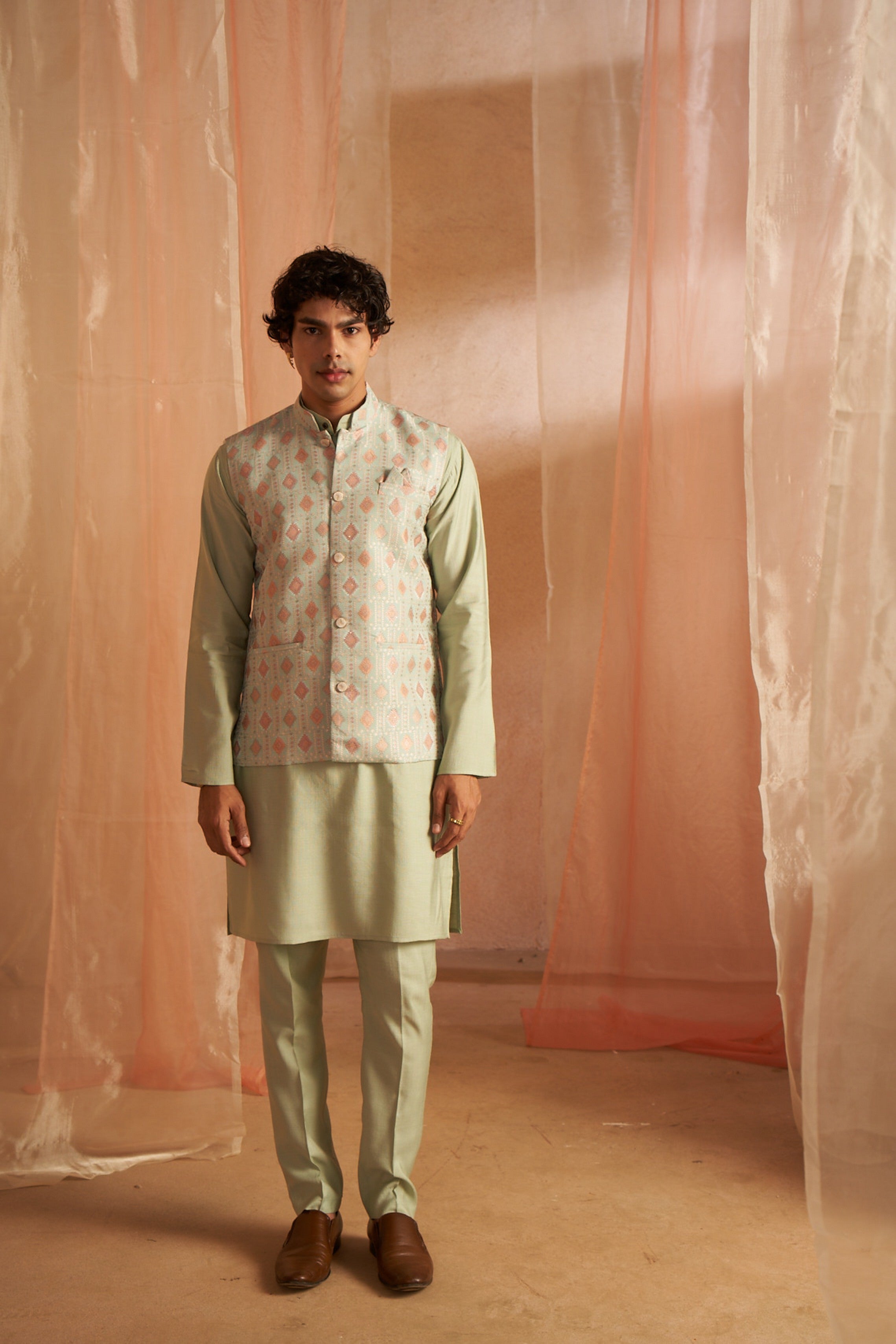 Pista Color Printed Ethnic Jacket – Perfect for Traditional Celebrations