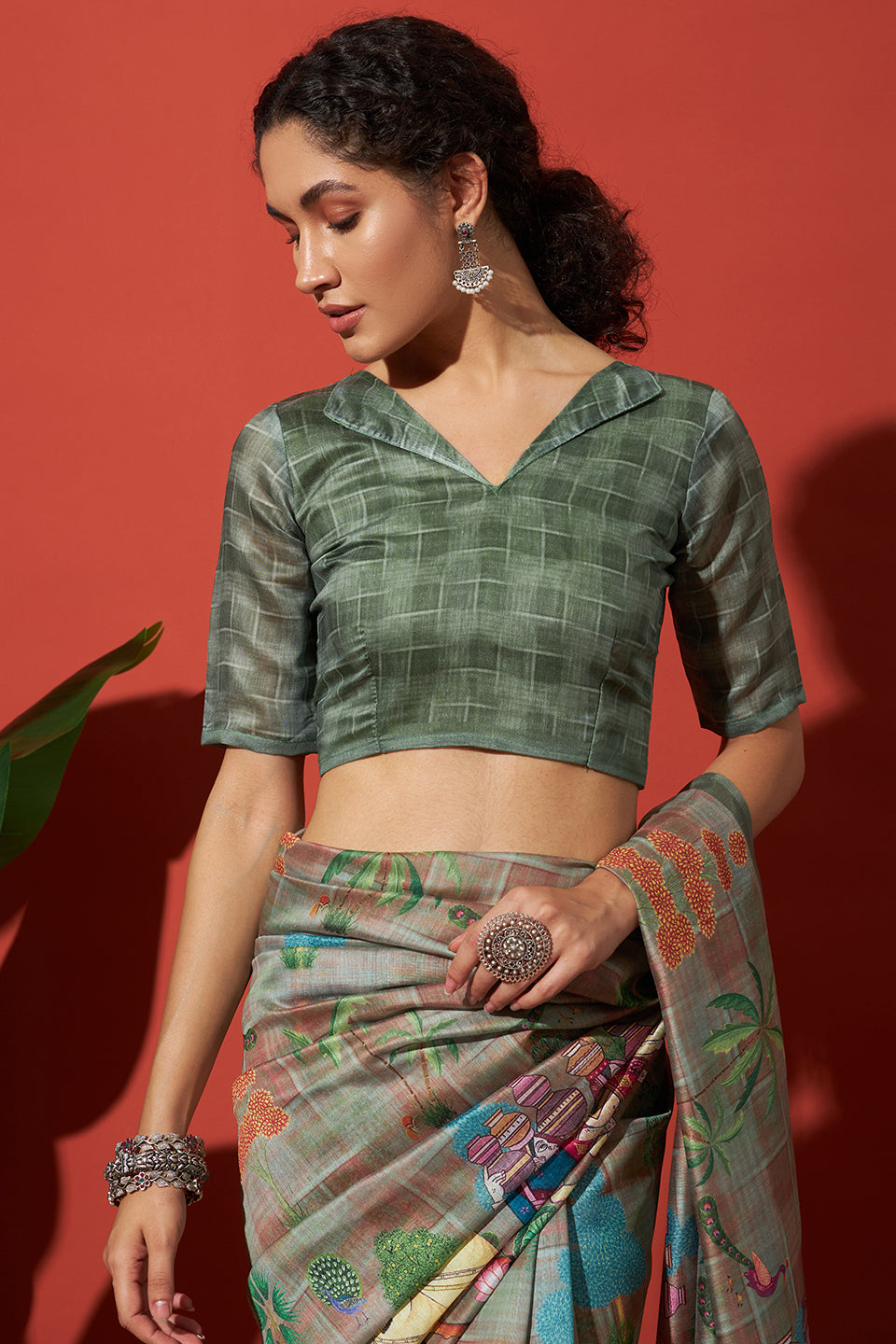 Pista Cotton Silk Designer Digital Printed Ethnic Ceremonial Saree