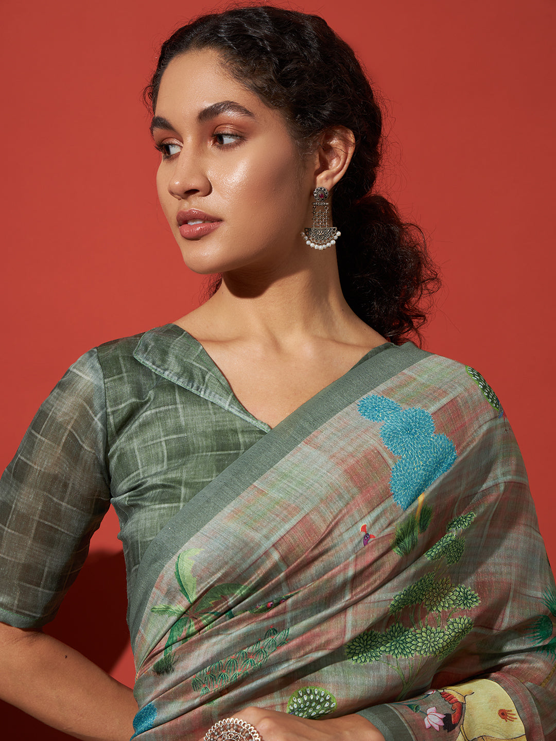 Pista Cotton Silk Designer Digital Printed Ethnic Ceremonial Saree