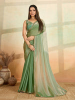 Pista Designer Beads Embroidery Work Fendy Satin Bollywood Style Saree