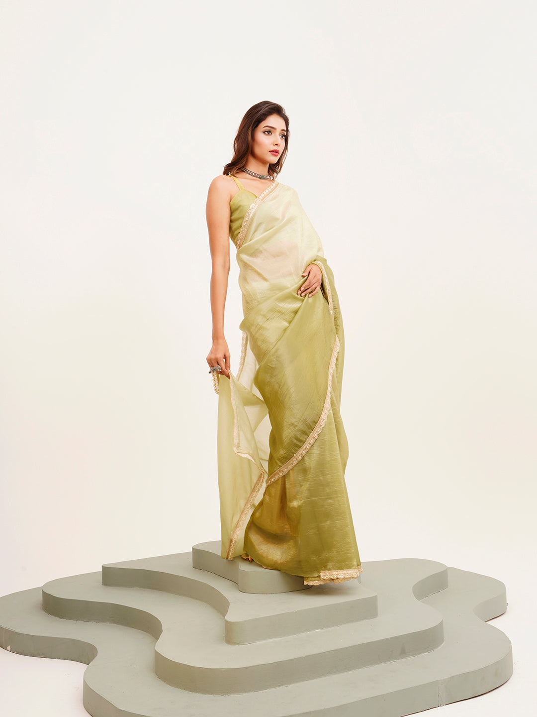 Pista Embellished Sequinned Chiffon Saree For Beautiful Partywear Saree