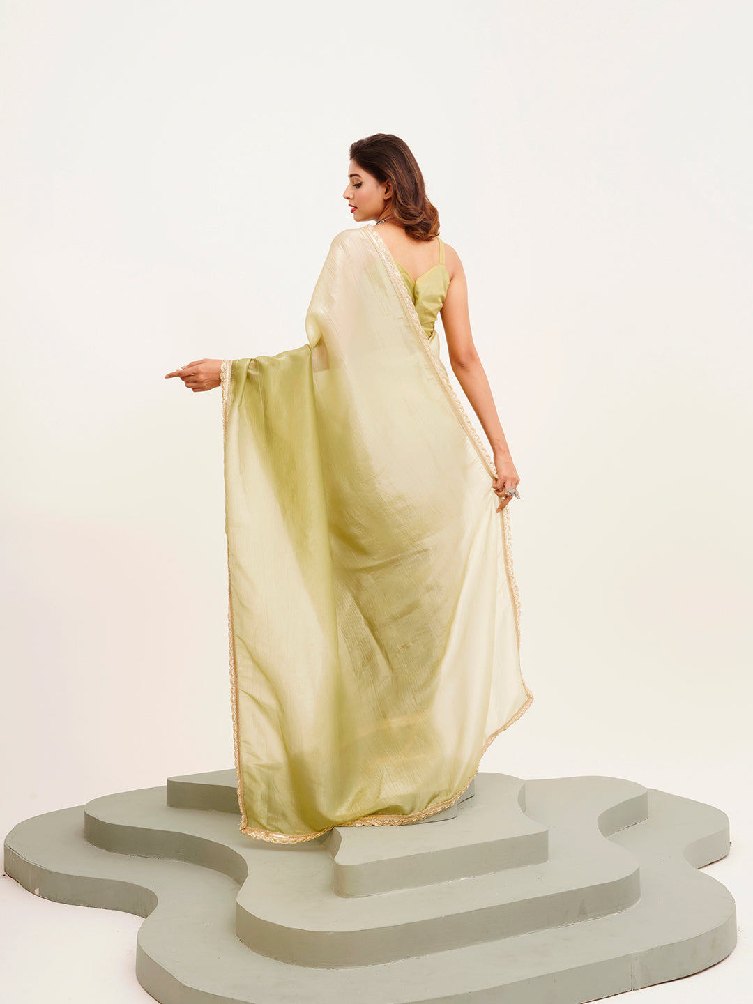 Pista Embellished Sequinned Chiffon Saree For Beautiful Partywear Saree