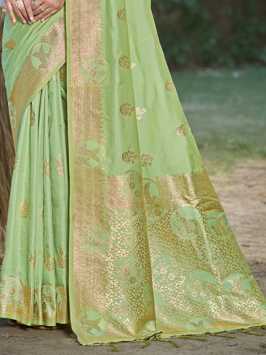 Pista Green Color Banarasi Silk Traditional Wear Saree