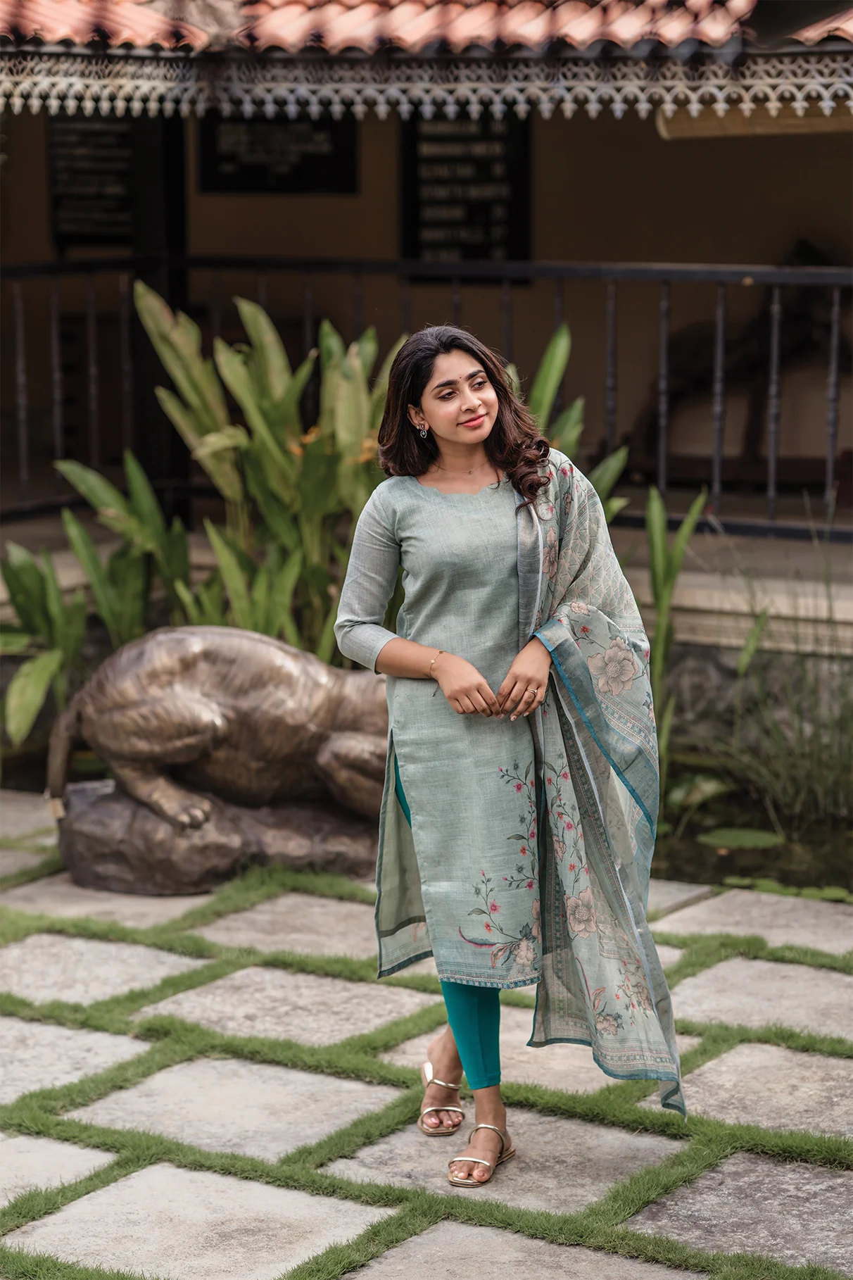 Pista Green Cotton Kurta Pant Set  Printed