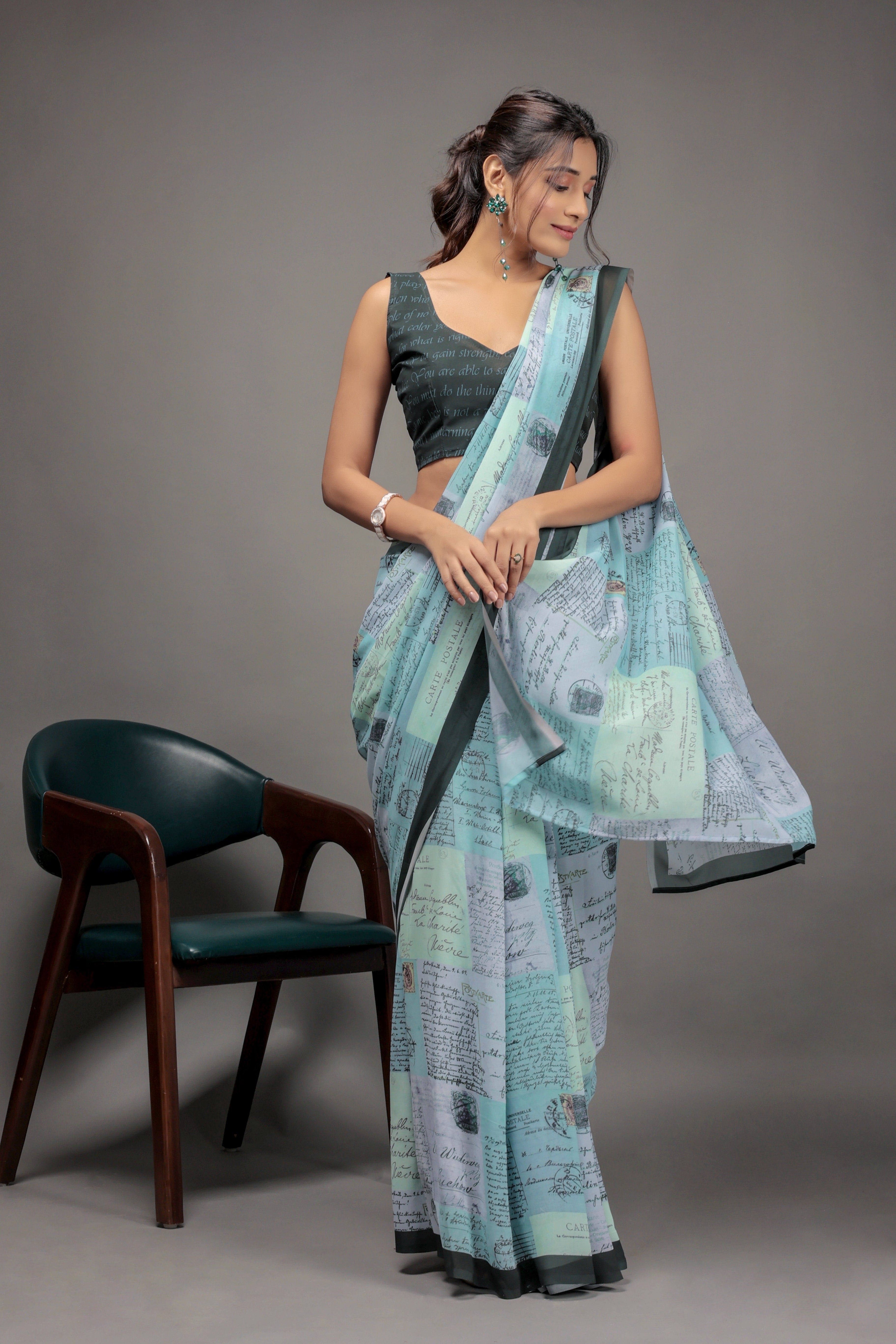 Pista Green Georgette Designer Printed Graceful Ethnic Saree